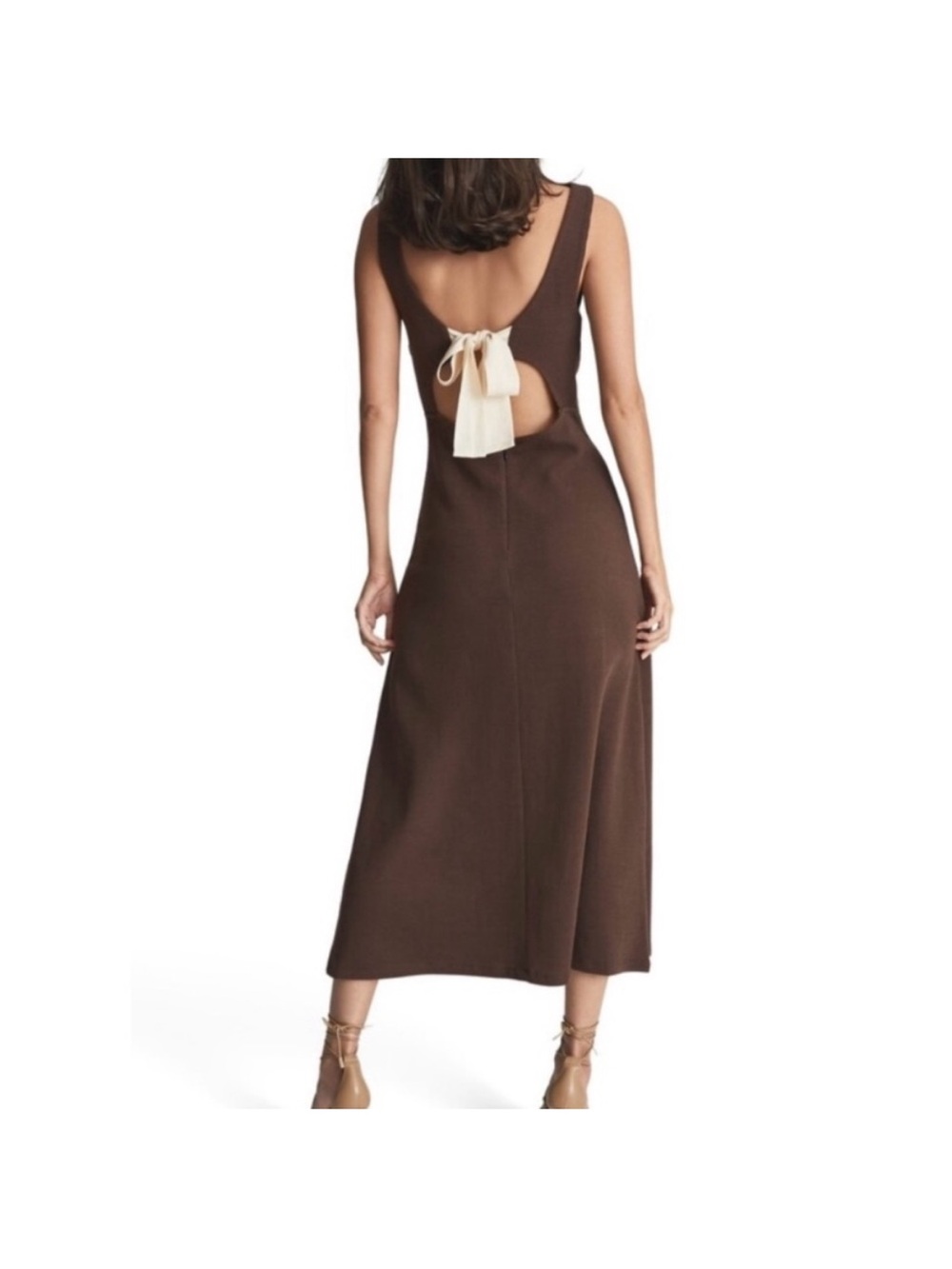 Reiss Brown Midi Dress with Cream Back Bow